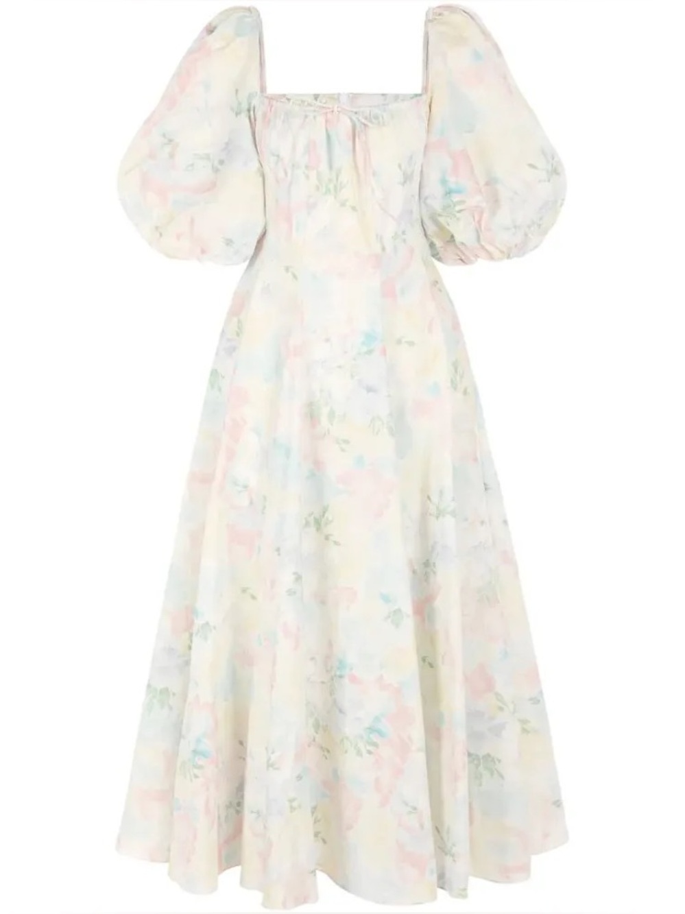 Selkie Pastel Watercolor Puff Sleeve Maxi Dress 2XL